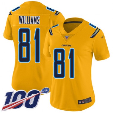 Los Angeles Chargers NFL Football Mike Williams Gold Jersey Women Limited #81 100th Season Inverted Legend->youth nfl jersey->Youth Jersey
